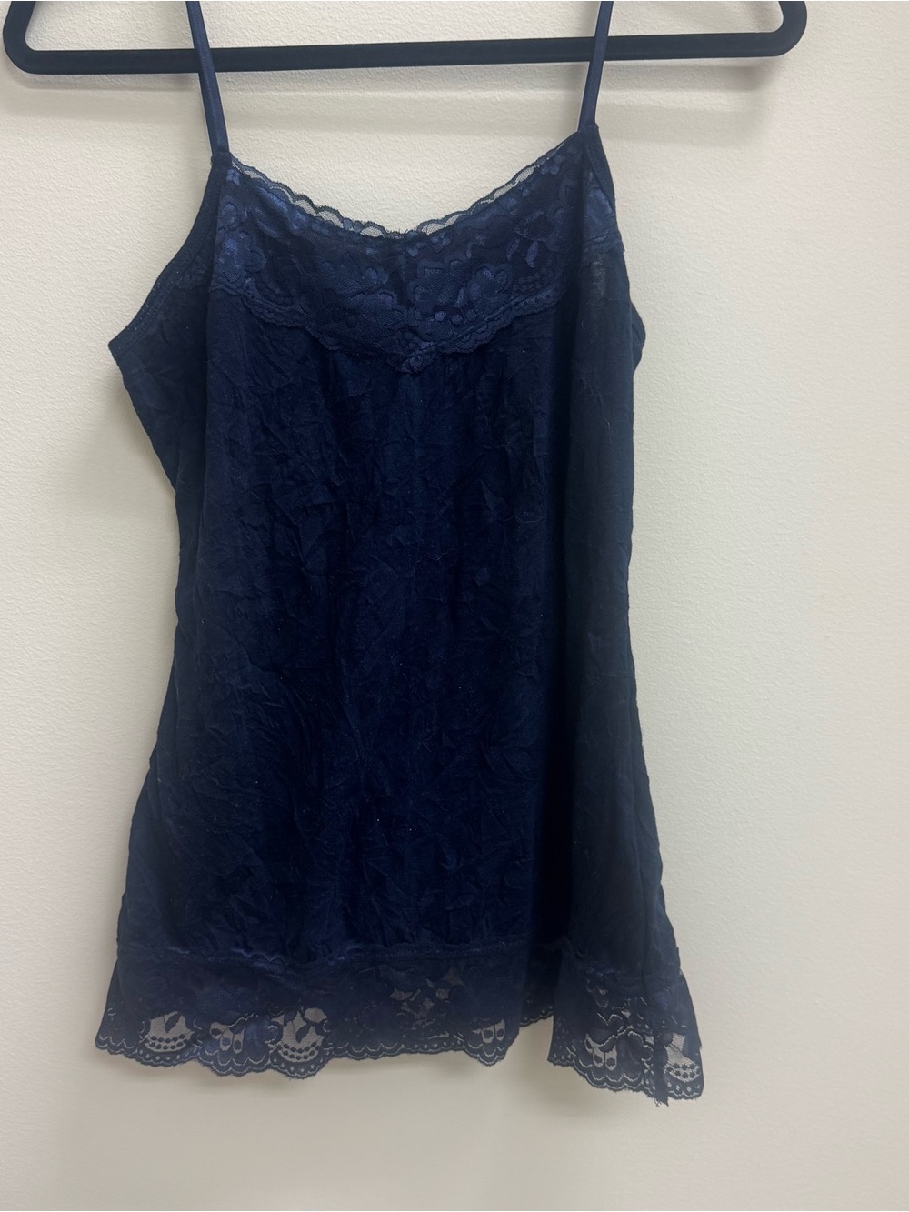 Maurices Navy Lace Trim Crinkle Tank Cami Fairy Whimsigoth Y2K Layer Medium